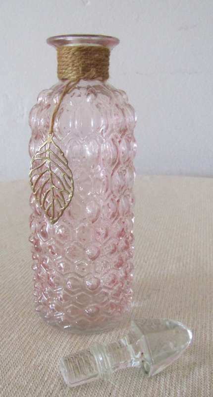 Vintage Soft Pink Embossed Perfume Bottle with Clear Glass Stopper