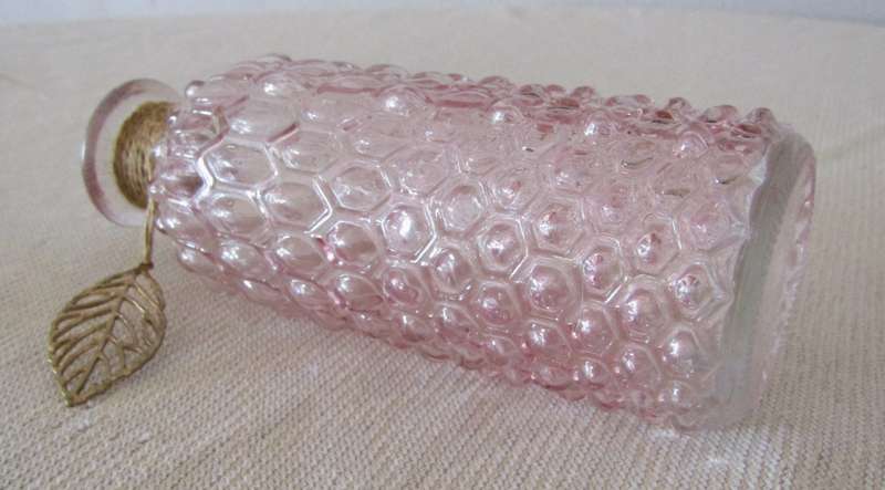Vintage Soft Pink Embossed Perfume Bottle with Clear Glass Stopper