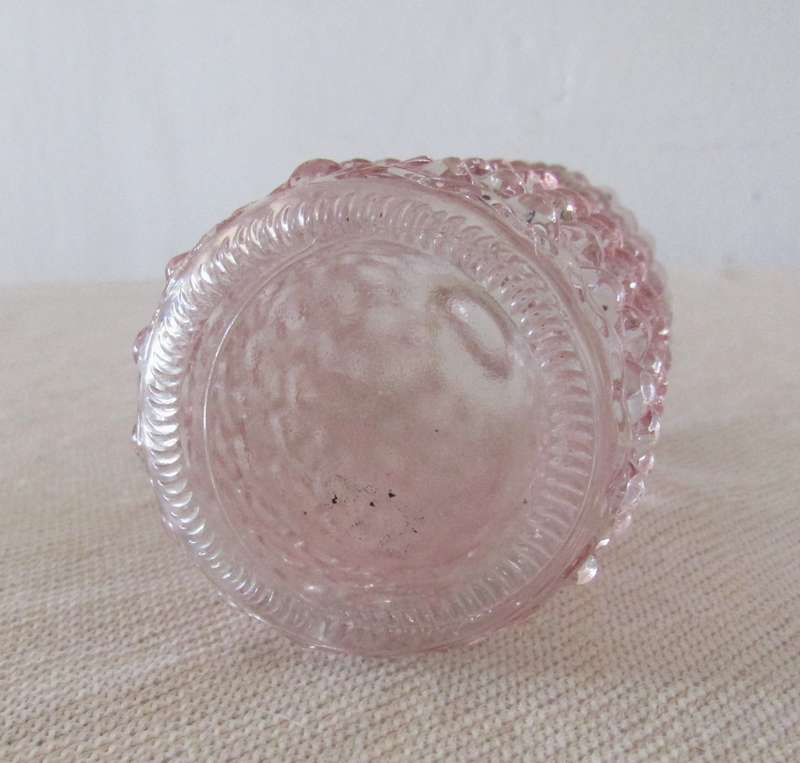 Vintage Soft Pink Embossed Perfume Bottle with Clear Glass Stopper
