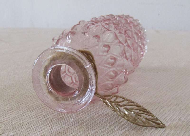 Vintage Soft Pink Embossed Perfume Bottle with Clear Glass Stopper