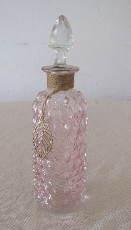 Vintage Soft Pink Embossed Perfume Bottle with Clear Glass Stopper