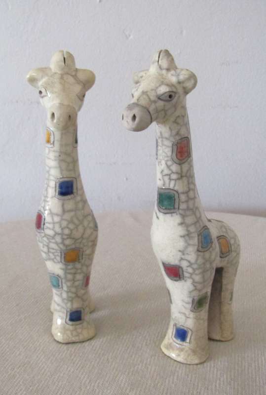 Collectible Pair of Large Raku Ceramic Giraffe Figurines by The Fenix Pottery (South Africa)