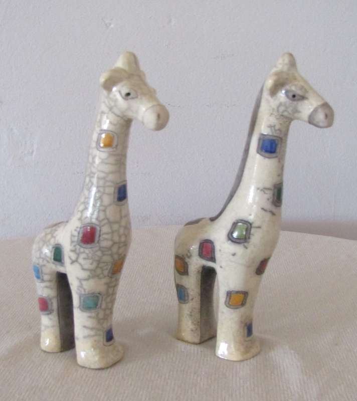 Collectible Pair of Large Raku Ceramic Giraffe Figurines by The Fenix Pottery (South Africa)