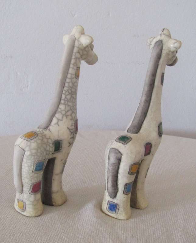 Collectible Pair of Large Raku Ceramic Giraffe Figurines by The Fenix Pottery (South Africa)