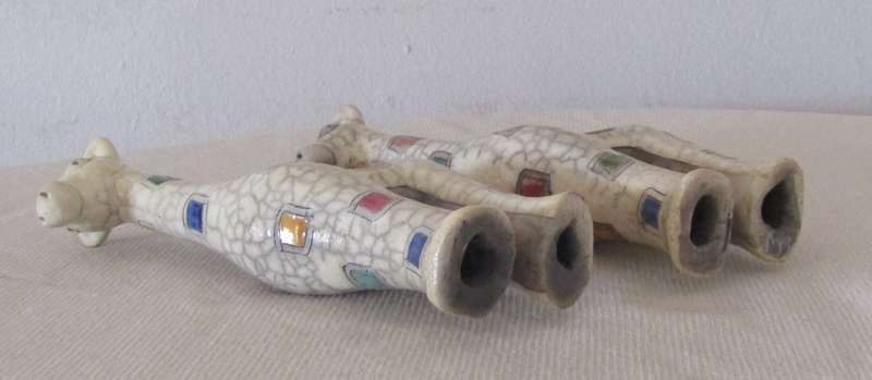 Collectible Pair of Large Raku Ceramic Giraffe Figurines by The Fenix Pottery (South Africa)