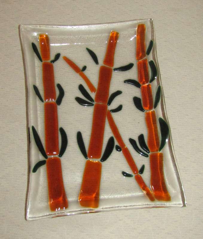 Collectible Studio Art Glass Fused Glass Plate/Platter  Oriental Bamboo Design