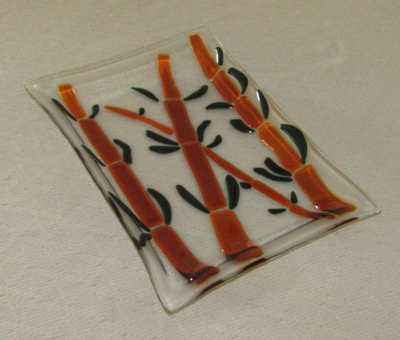 Collectible Studio Art Glass Fused Glass Plate/Platter  Oriental Bamboo Design