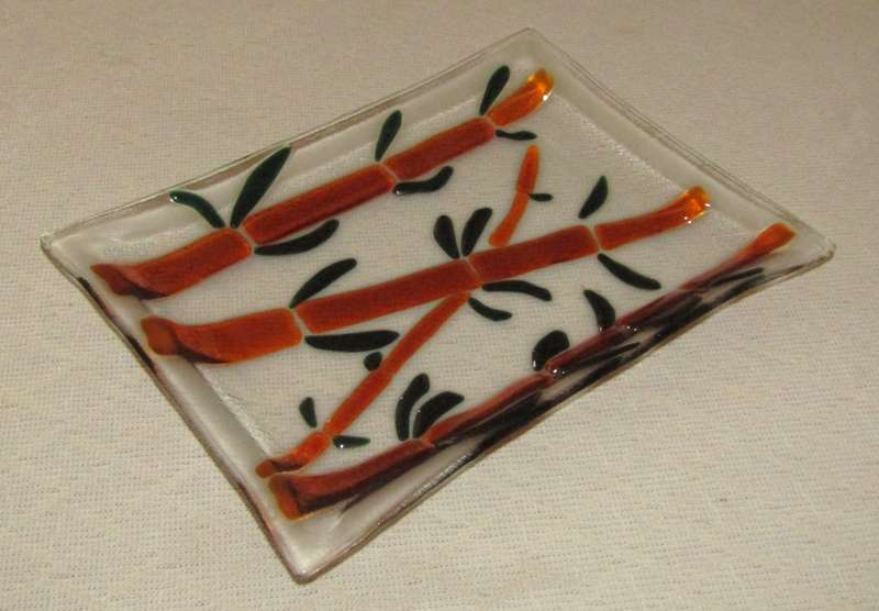 Collectible Studio Art Glass Fused Glass Plate/Platter  Oriental Bamboo Design