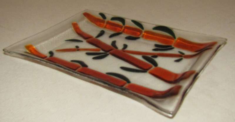 Collectible Studio Art Glass Fused Glass Plate/Platter  Oriental Bamboo Design