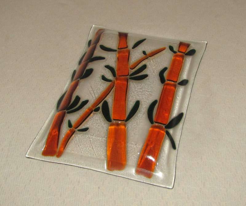 Collectible Studio Art Glass Fused Glass Plate/Platter  Oriental Bamboo Design