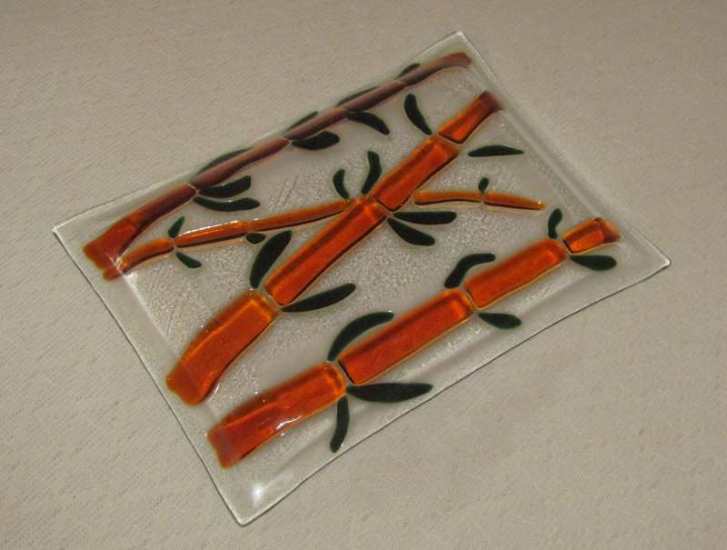 Collectible Studio Art Glass Fused Glass Plate/Platter  Oriental Bamboo Design