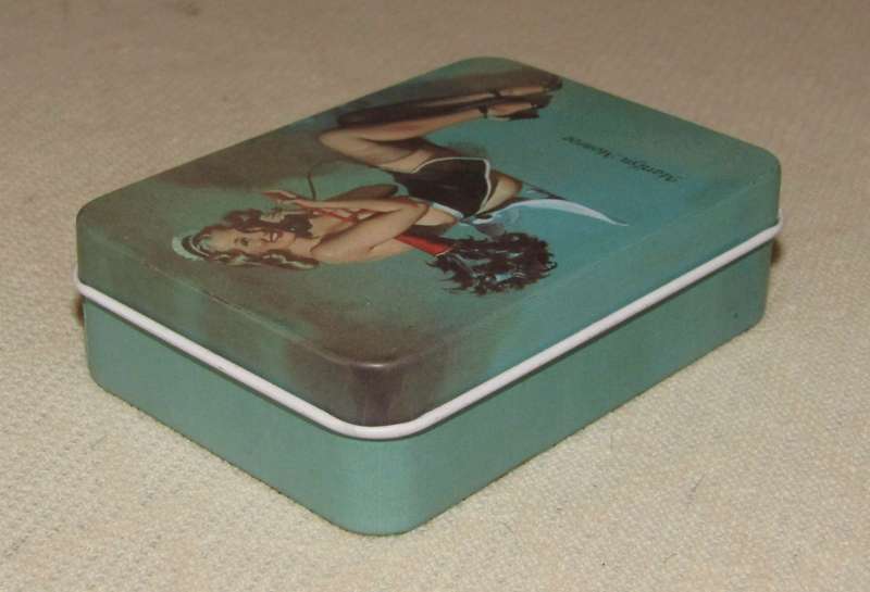 Contemporary Collectible Small Turquoise Storage Tin Featuring Marilyn Monroe - Pin-Up Style