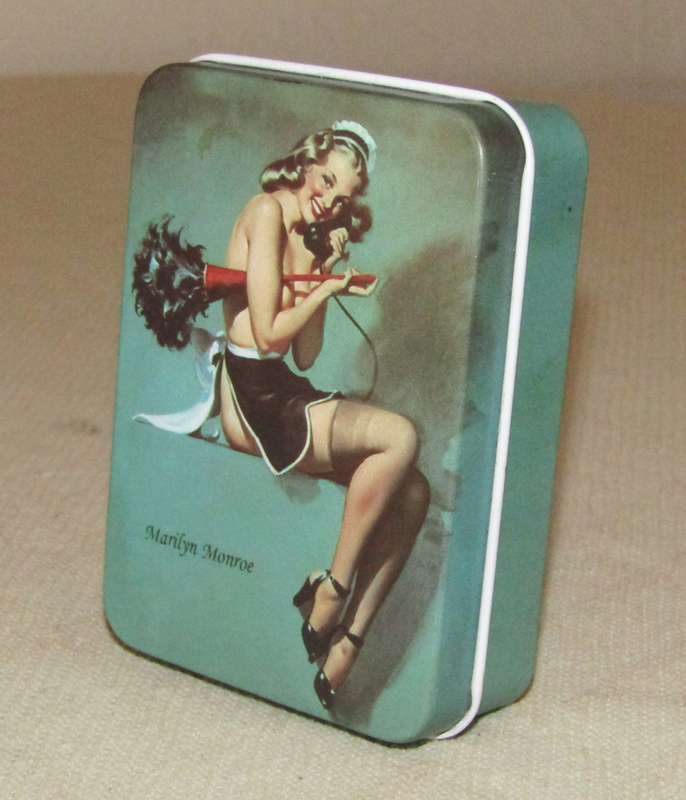 Contemporary Collectible Small Turquoise Storage Tin Featuring Marilyn Monroe - Pin-Up Style