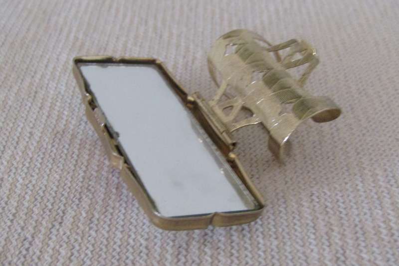 Vintage Gilt Metal Lipstick Compact with Mirror and Ceramic Transfer Decoration  Made in Japan