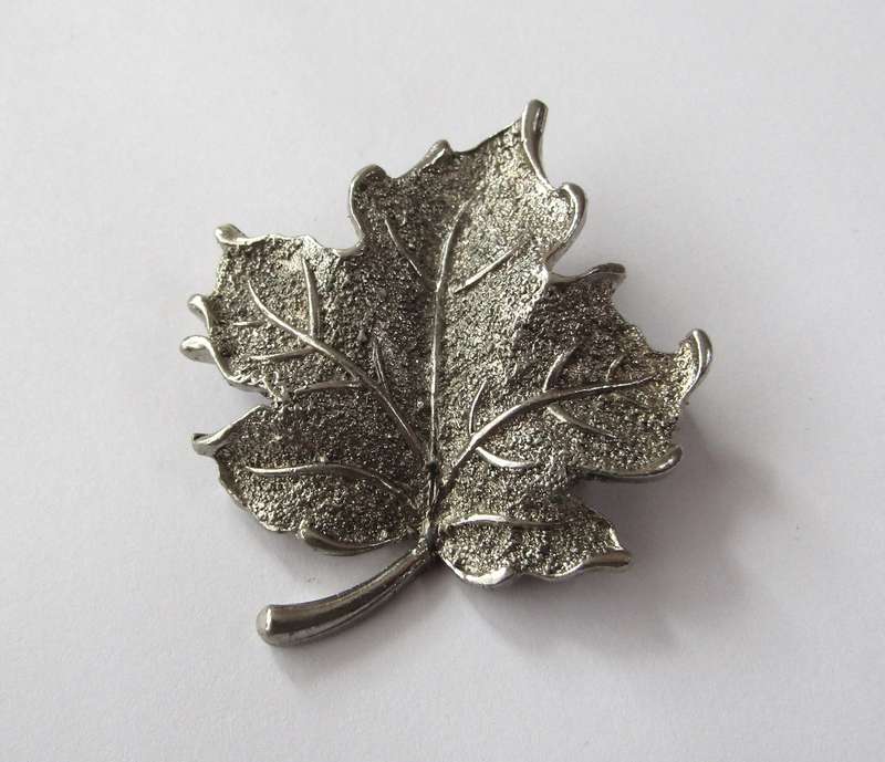 Vintage Silver Tone Maple Leaf Brooch Pin by Hollywood