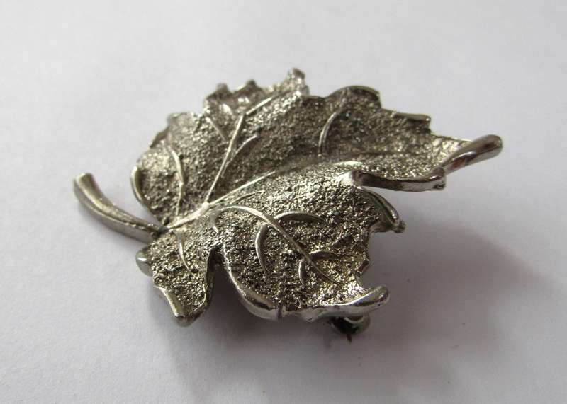 Vintage Silver Tone Maple Leaf Brooch Pin by Hollywood