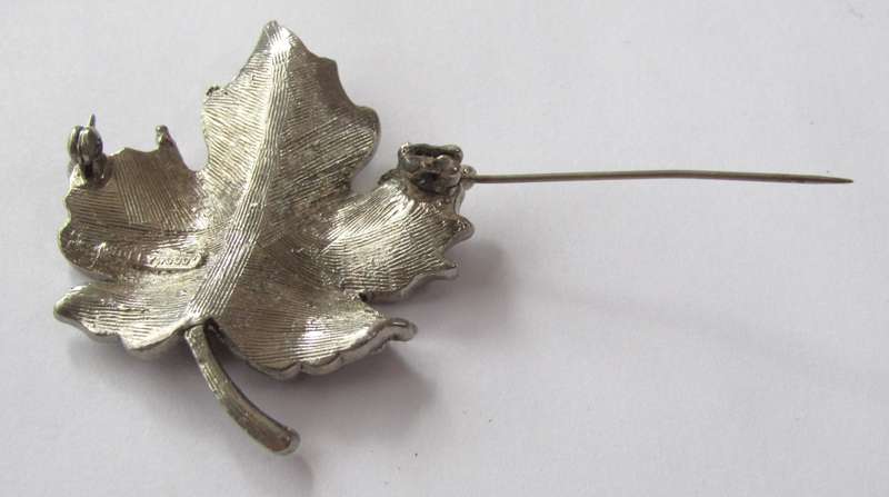 Vintage Silver Tone Maple Leaf Brooch Pin by Hollywood