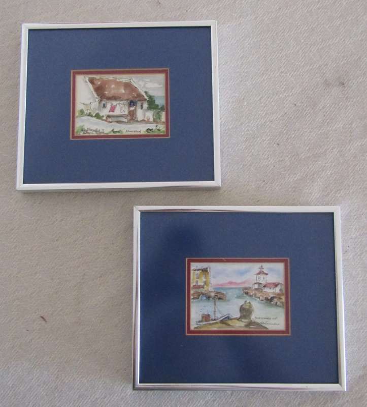Pair of Framed Miniature South African Landscapes  Signed & Titled "Old Docks CT" and "Arniston"