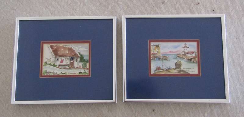 Pair of Framed Miniature South African Landscapes  Signed & Titled "Old Docks CT" and "Arniston"