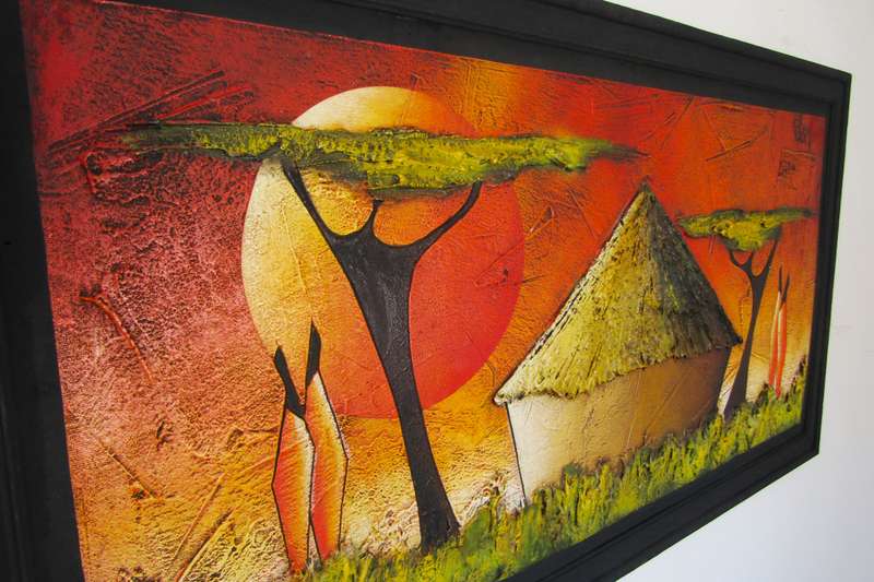 Original Oil on Board of an African Sunset signed Rafael