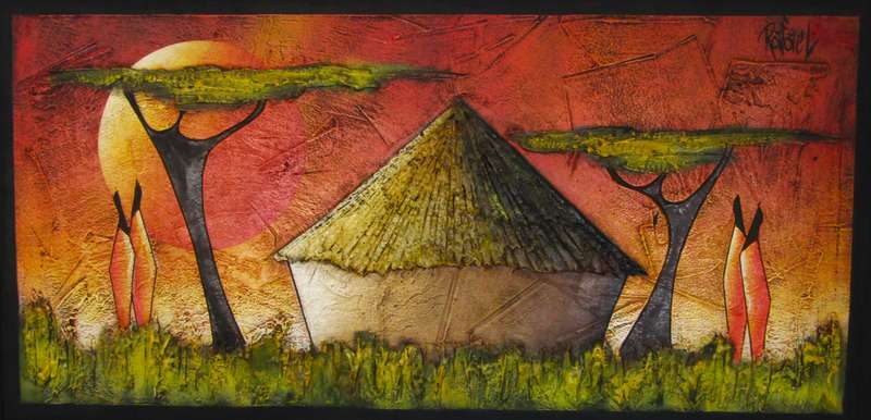 Original Oil on Board of an African Sunset signed Rafael