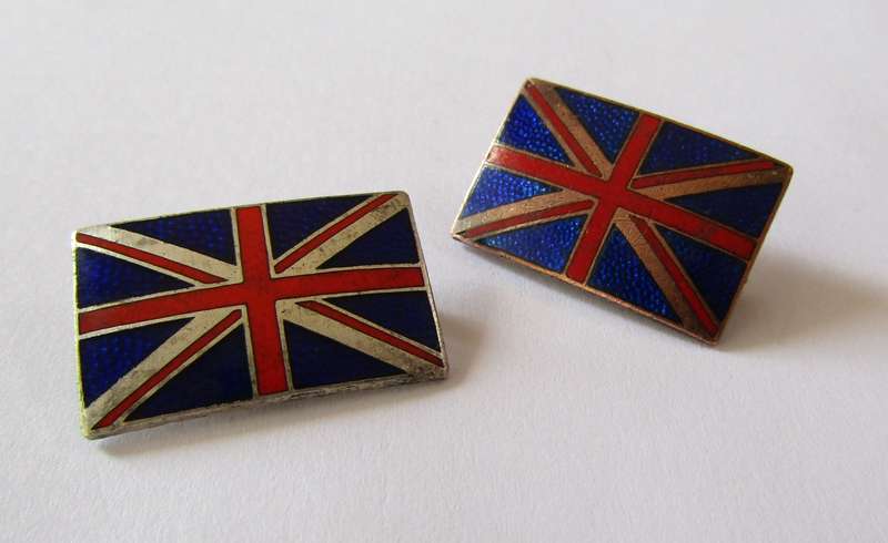 Pair of Vintage Silver-tone and Enamel Union Jack Pins