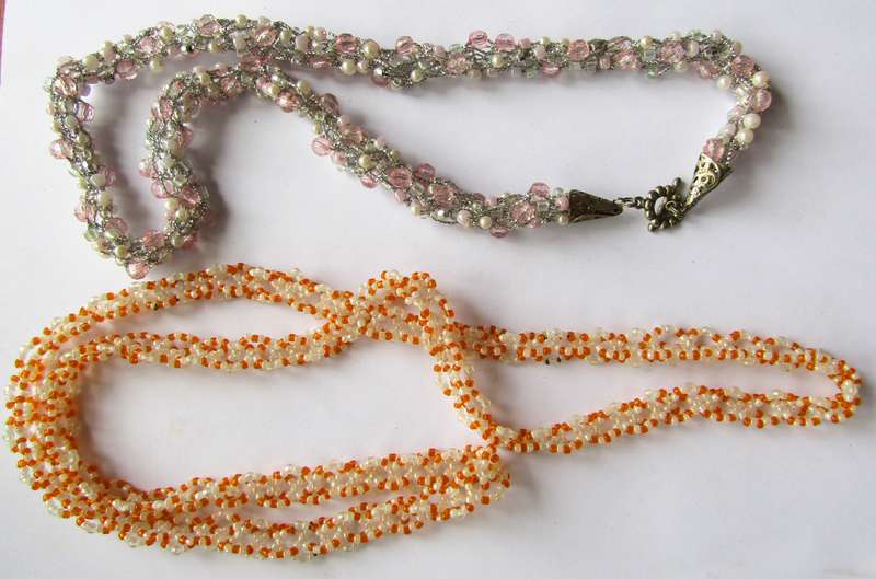 Lot of Two Vintage Woven Bead Necklaces c1970