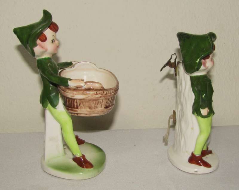 Pair of Vintage Ceramic Kitchen Elves by Enesco, Japan