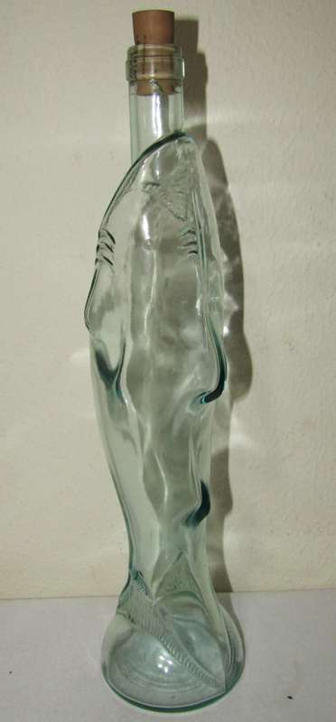 Vintage Clear Glass Wine Bottle Shaped Like a Shark, Made in Italy
