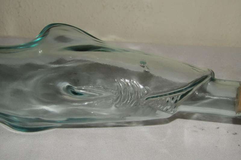 Vintage Clear Glass Wine Bottle Shaped Like a Shark, Made in Italy