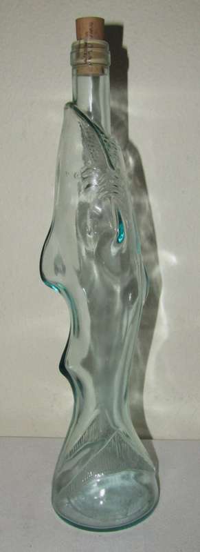 Vintage Clear Glass Wine Bottle Shaped Like a Shark, Made in Italy