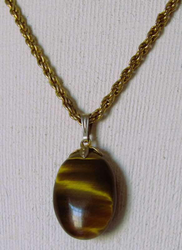 Vintage Gold-Filled Rope Chain with Oval Tiger's Eye Pendant