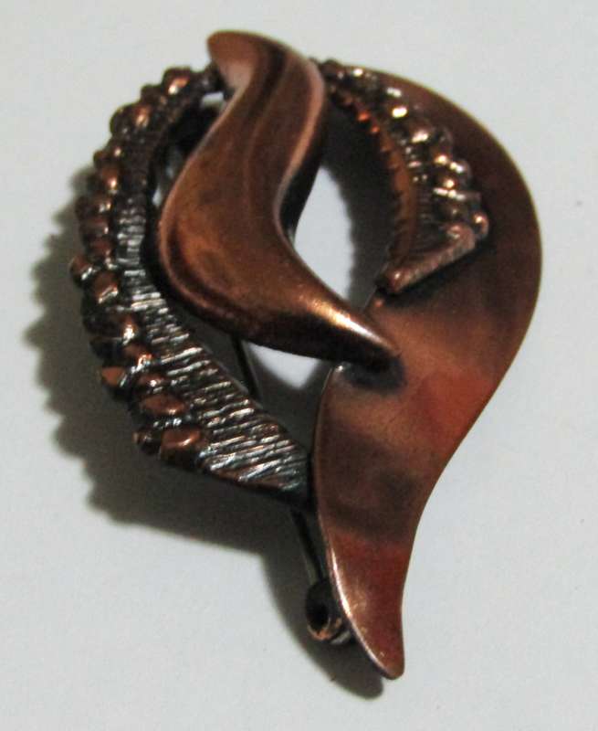 Vintage Mid-Century Modern Copper Brooch Pin (1950s-1970s)