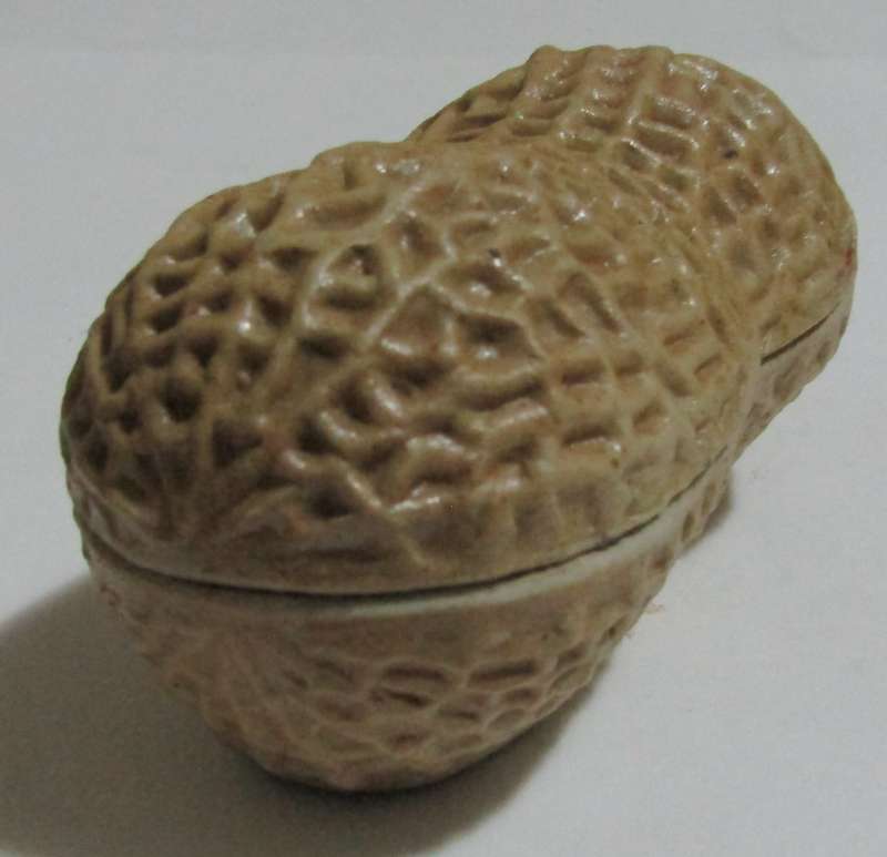 Vintage Peanut-Shaped Ceramic Trinket Box with Kangxi Mark
