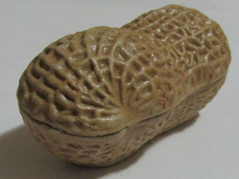 Vintage Peanut-Shaped Ceramic Trinket Box with Kangxi Mark