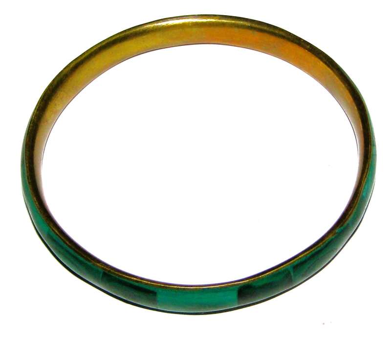 Vintage Malachite Brass Bangle Bracelet c.1970