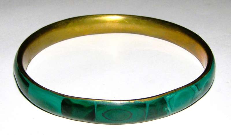 Vintage Malachite Brass Bangle Bracelet c.1970