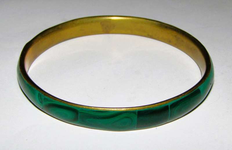 Vintage Malachite Brass Bangle Bracelet c.1970