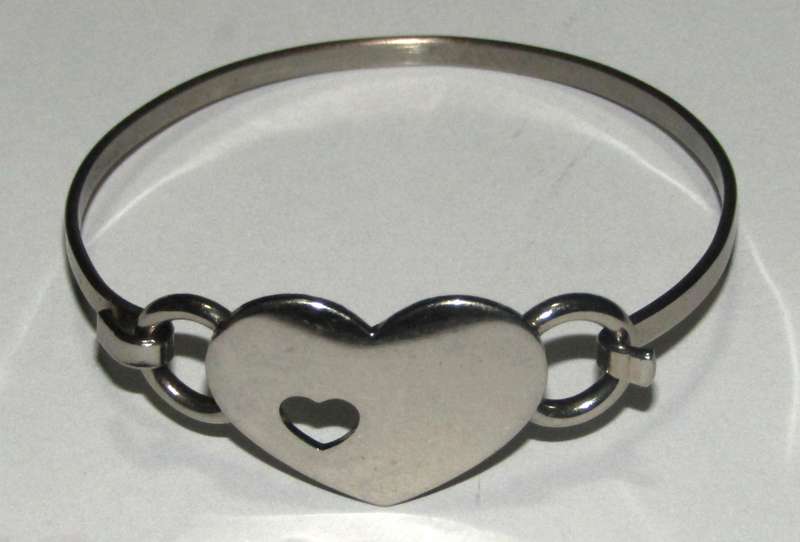 Vintage Pierced Heart Stainless Steel Bangle