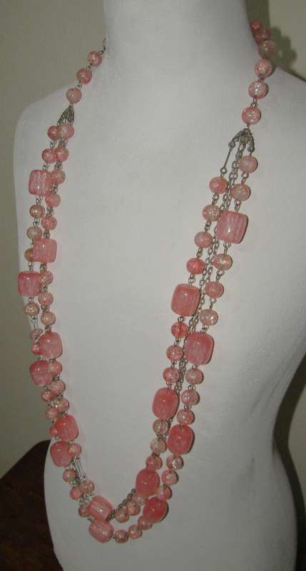 Vintage Silver-Tone and Bubblegum Pink Beaded Four-Strand Necklace