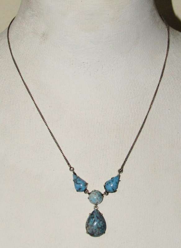 Vintage Silver-Tone Turquoise Pendant Necklace