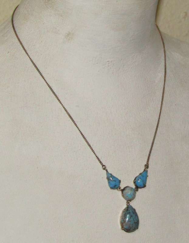 Vintage Silver-Tone Turquoise Pendant Necklace