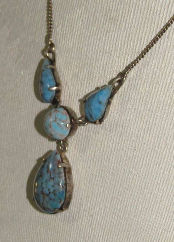 Vintage Silver-Tone Turquoise Pendant Necklace