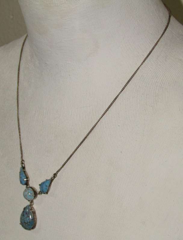 Vintage Silver-Tone Turquoise Pendant Necklace