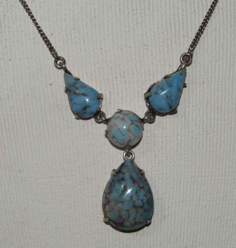 Vintage Silver-Tone Turquoise Pendant Necklace