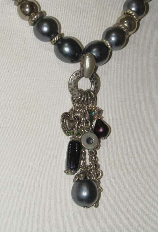 Vintage Silver-Tone and Metallic Gray Beaded Necklace with Removable Pendant