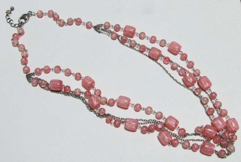 Vintage Silver-Tone and Bubblegum Pink Beaded Four-Strand Necklace