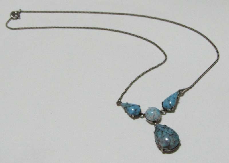 Vintage Silver-Tone Turquoise Pendant Necklace