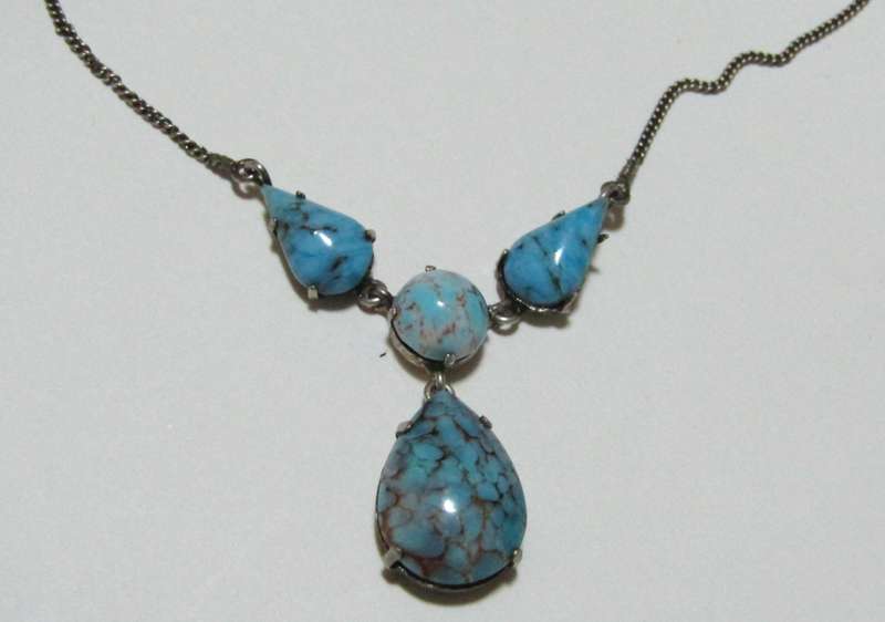 Vintage Silver-Tone Turquoise Pendant Necklace