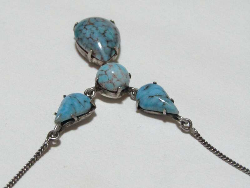 Vintage Silver-Tone Turquoise Pendant Necklace